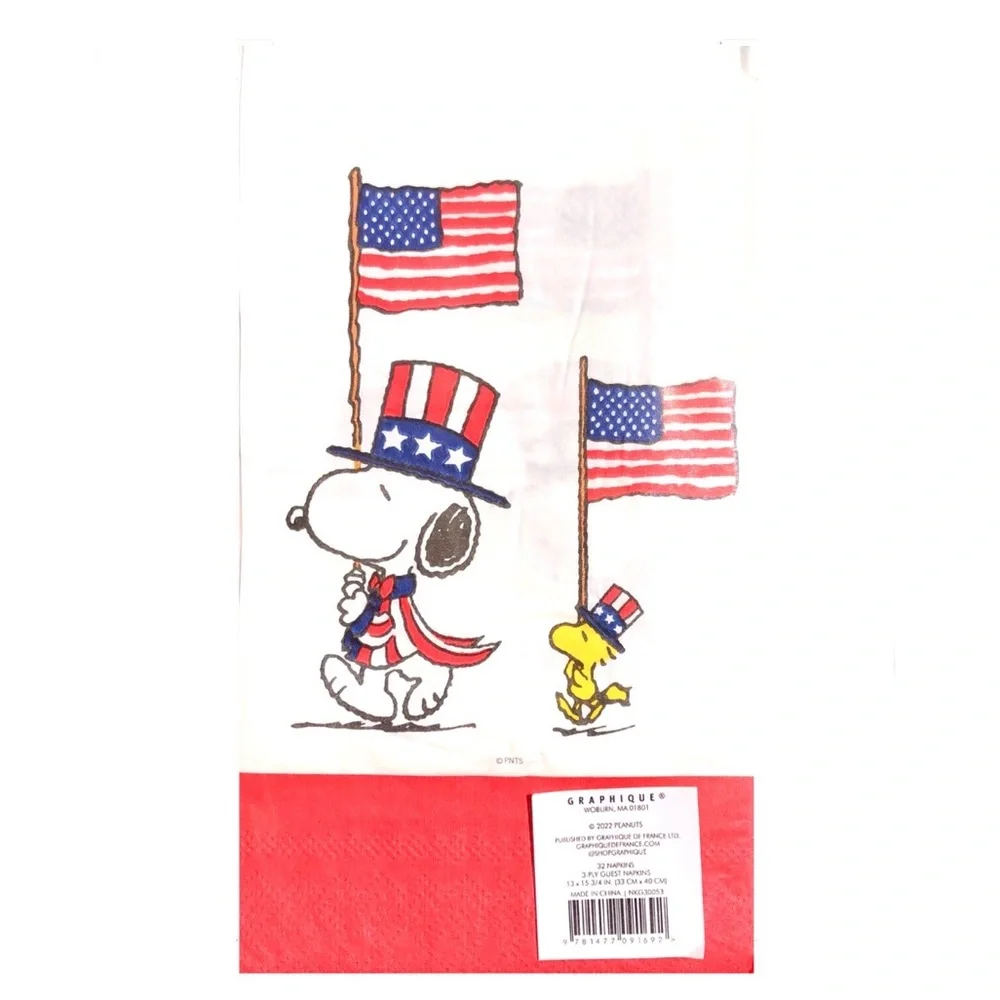 Graphique Peanuts Snoopy & Woodstock USA Flag Guest Towel Paper Napkins, 16 ct